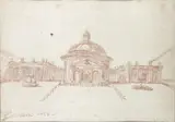 Vue de la place et de l'église de l'Assomption à l'Ariccia by Jean-Robert Ango, Sanguine, sold Jun 2009