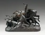 Quatre chiens attaquant un cerf sur un tertre, près d'un arbre by Isidore Bonheur, Bronze à patine brune, sold Jun 2009