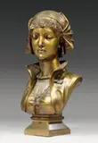 Buste de jeune femme coiffée d'un voile de dentelles by Eugène Aizelin, Bronze à patine dorée, sold Jun 2009