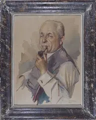 Portait d'homme à la pipe by Max Moreau, 1945, Aquarelle, sold Mar 2022
