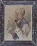 Portait d'homme à la pipe by Max Moreau, 1945, Aquarelle, sold Mar 2022