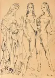 Les trois Grâces. Buisson 60.28 by Tsuguharu Foujita, Lithographie portant une signature au stylo bille vers le milieu d'en bas, avec une remarq, sold Dec 2021