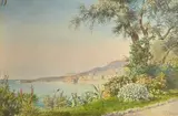 Vue de Menton, depuis un jardin en fleurs by Philibert Florence, Aquarelle signée en bas à droite, sold Dec 2021