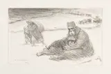 Réfugiés dans la neige. 1917 by Théophile Steinlen, Lithographie, sold Nov 2018