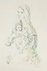 Maternité. Circa 1964 by Léonard-Tsuguharu Foujita, Lithographie en couleurs sur vélin, sold Nov 2018
