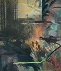 Intérieur by Rafael Mahdavi, 1991, Huile et collage sur toile, sold Oct 2018