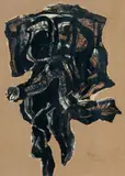 Personnage, 1954-1955 by Antonio Saura Atarés, Technique mixte vernissée et collage, sold Oct 2018