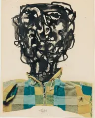 Visage by Antonio Saura Atarés, 1962, Encre et collage, sold Oct 2018