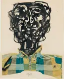 Visage by Antonio Saura Atarés, 1962, Encre et collage, sold Oct 2018