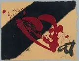 Banda negra i vermell by Antoni Tàpies, 1996, Aquatinte en couleurs, sold Oct 2018
