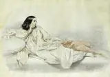 Portrait de Lucia LETARD allongée en ottomane by B. Wilhelm B. Wohlfahrt, 1846, Aquarelle sur traits de crayon, sold Nov 2010