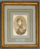 Le général de Montholon en buste Miniature à vue ovale sur papier by Louis-François Charon, Lavis d'encre de bistre Avec cachet de collectionneur, sold Jul 2010