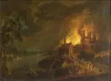 L'incendie d'un village by Johann Georg Trautmann, Toile, sold Jun 2010