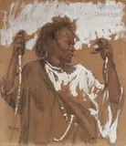Chasseur de serpent by Henri Jean Pontoy, Technique mixte, mine de plomb, pierre noire, sanguine et rehaut de gouache blanche, sold Jun 2018