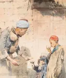Les enfants et le marchand d’eau by Alphons Leopold Mielich, Aquarelle, sold Jun 2018