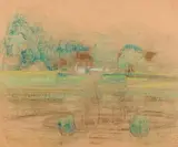 Paysage by William Degouve de Nuncques, Mine de plomb et crayons de couleurs sur papier, sold Sep 2011