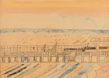 Estacades by Jean Brusselmans, 1952, Fusain et aquarelle sur papier, sold Jun 2011