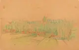 Les toits rouges by William Degouve de Nuncques, Mine de plomb et crayons de couleurs sur papier, sold Jun 2011