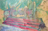 Study for cries and whispers - Voices from the Staircase Project, 1980-1989 by Dennis Oppenheim, Fusain, pastel, aquarelle et gouache sur papier, sold Jun 2011