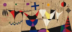 Gay Regatta with Purple Sun (Second Version) by B. C. Binning, 1954, oil on burlap on board, sold Nov 2017