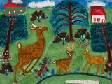 Deer in a Landscape by Everett Lewis, oil on board, sold Nov 2017