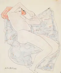 Reclining Nude on Blanket by Milton Avery, 1958, black ball-point pen and oil crayon on paper, sold Nov 2017