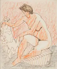 Nude with Pillows by Milton Avery, 1956, ink and crayon on paper, sold Nov 2017