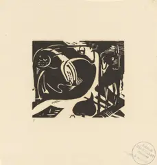 Zwei Fabeltiere by Franz Marc, 1914, Holzschnitt auf Japanbütten, sold Mar 2022