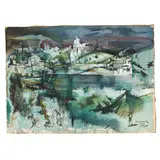 Night on the Waterfront by Xavier Gonzalez, Watercolor on paper, sold Feb 2022