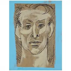 Man's Head by Emlen Etting, Ink and acrylic on board laid on panel, sold Feb 2022