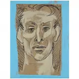 Man's Head by Emlen Etting, Ink and acrylic on board laid on panel, sold Feb 2022