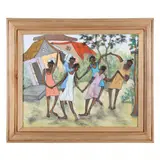 Fillettes by Reynald Joseph, Acrylic on canvas, sold Feb 2022