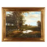 Landscape with Cows Watering by B. Stockhowe, Oil on canvas, sold Feb 2022