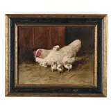 Hen with Chicks by Arthur Heyer, Oil on canvas, sold Feb 2022