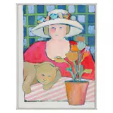 Red Dress with White Hat and Cat by Winona Crawford, Acrylic on canvas, sold Feb 2022