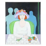 Woman with Checked Tablecloth by Winona Crawford, Acrylic on canvas, sold Feb 2022