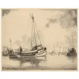 Menhaden Fishing Fleet, Beaufort, North Carolina by Louis Orr, Etching, sold Feb 2022