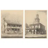 The Louisiana House, New Bern, North Carolina and The Old Market, Fayetteville, North Carolina (Two Works) by Louis Orr, Etchings, sold Feb 2022