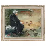 Untitled (woman feeding birds) by Moshe Chauski, Oil on canvas, sold Jan 2022