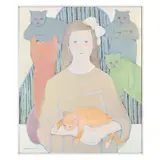 Girl with Bow and Cats by Winona Crawford, Acrylic on canvas with matte varnish, sold Jan 2022