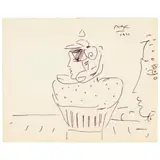 Cupcake Drawing, Made Personally for Consignor by Peter Max, Ink on card, sold Jan 2022