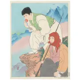Bergers des Hautes Montagnes, Corée (Mountain Shepherds, Korea) by Paul Jacoulet, Woodblock print in colors, sold Jan 2022