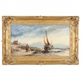 Maritime Scene with Fisherman and Child by J. Thompson, Oil on board, sold Jan 2022