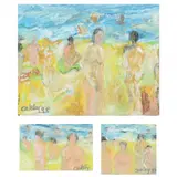 Nude Bathers at the Seaside (Three Works) by Sid Oakley, Pastel on paper, sold Jan 2022