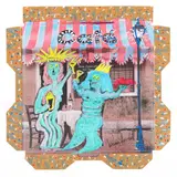 Statue of Liberty, Pizza Box Artwork by Brian Dowdall, Acrylic on upcycled cardboard pizza box lid, sold Jan 2022