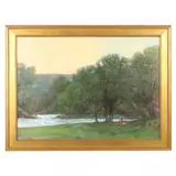 Summer Landscape with Figures by Robert Maione, Oil on canvas, sold Jan 2022