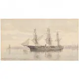 Maritime Scene with Ship and Skyline by J. Whelden Holmes, Watercolor on paper, sold Jan 2022