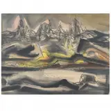 Abstract Mountain Landscape by Hilton Leech, Watercolor on paper, sold Dec 2021