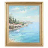 Mediterranean Harbor by Bartolome Luzanquis, Oil on canvas, sold Dec 2021