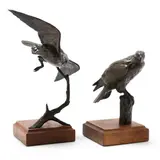 Two Bronze Birds Of Prey Sculptures by Chester Comstock, Patinated cast bronze, sold Dec 2021